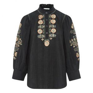 ANTIK BATIK  Igor Embroidered Cotton Crepe Blouse | Black
